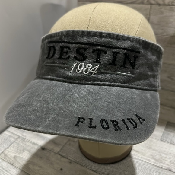 Destin Florida gray distressed summer beach visor hat - Picture 2 of 6